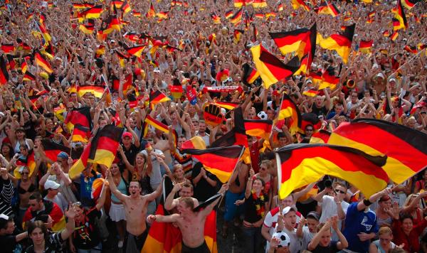 German football fans celebrate.